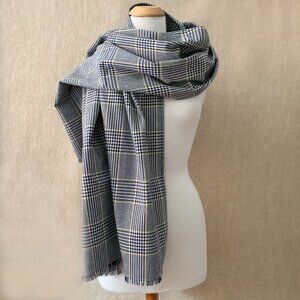 Artisan Handmade Navy & Yellow Wool Blend Scarf | Oversized Wrap | Unisex